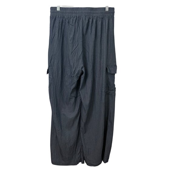 Womens Lightweight Gray High Rise Blue Cargo Pants WideLeg SizeL Elastic Waist - Picture 2 of 8